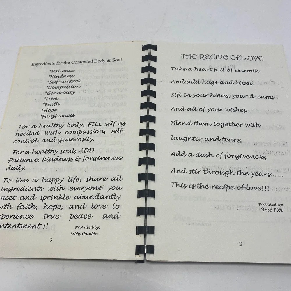 Straight from the Heart Cookbook Peggy Groce Good Spiral Bound Recipes